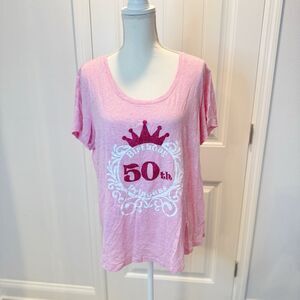 Eddie Bauer Women's 50th Birthday Princes Crown Shirt Pink Size XL Short Sleeves